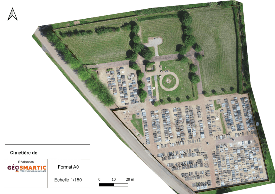 Orthophoto drone brute d'un cimetière
