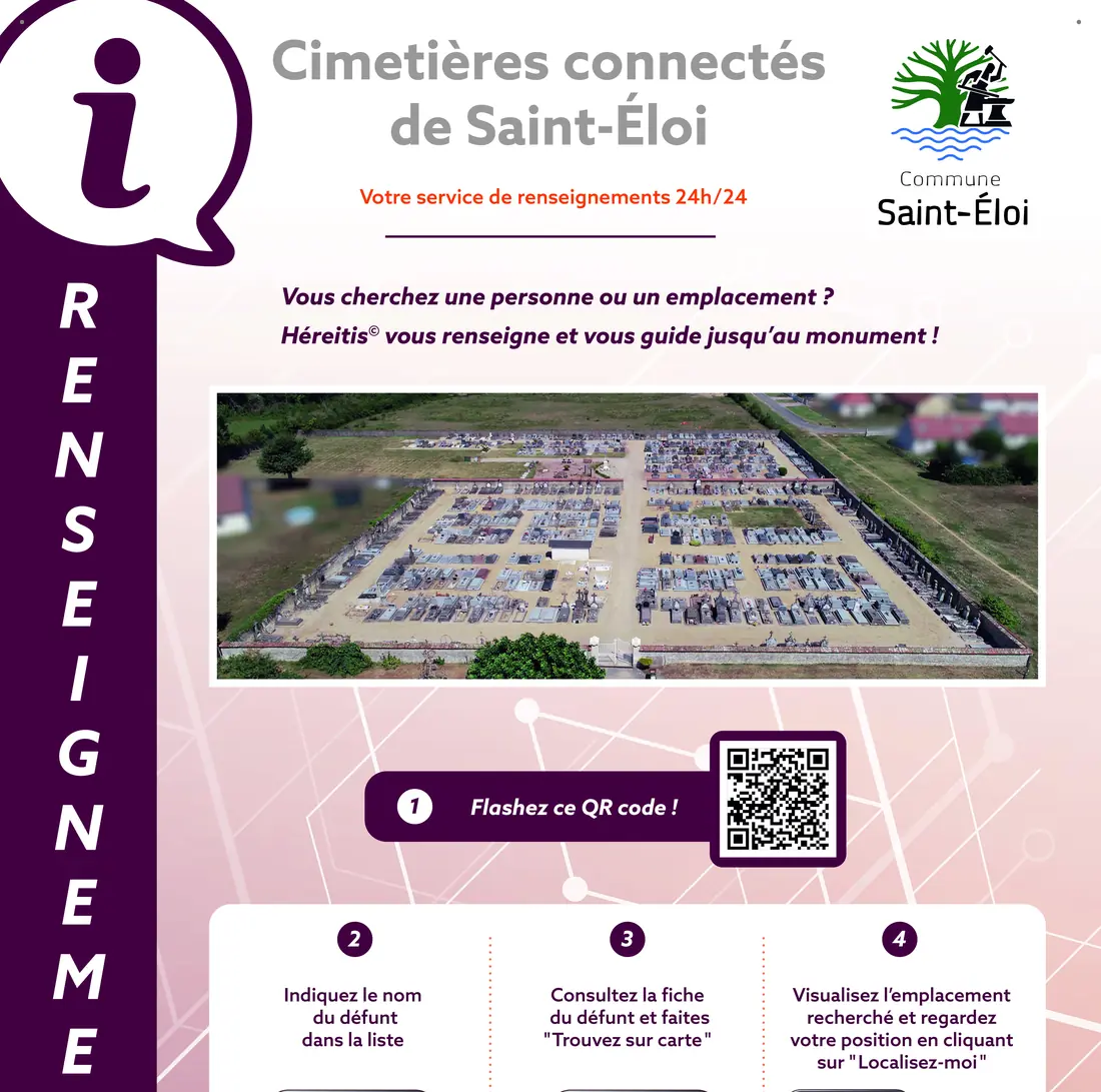 Le panneau « Cimetières connectés » : un QR code vers Héréitis®.